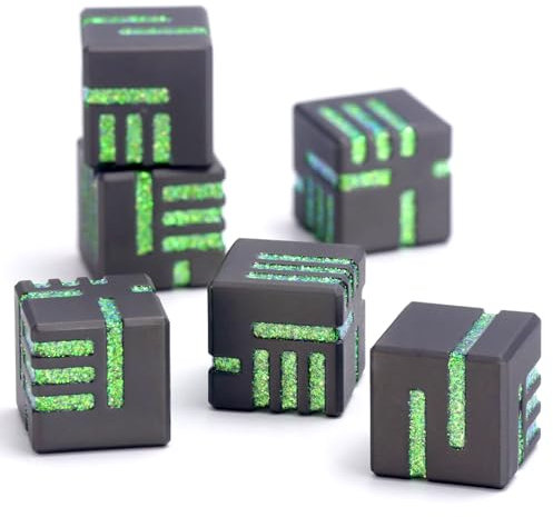 Technologie Metall Würfel, DND Würfel Set 6mm, ZHOORQI W6 Spielwürfel Neu Gestaltete Konzept Würfel für Dungeons and Dragons und RPGs(D6-Glitter Green)