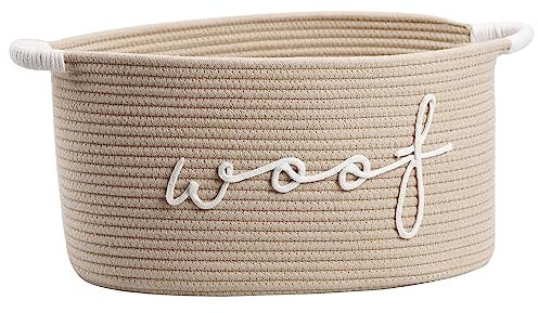 ZOMBATI Woof Woven Rope Storage Baskets, Pet Dog Toy Bin Box Perfect for organizing Chew Toys Blankets leashes, Dog Toy holder Cotton Basket Puppy Bins