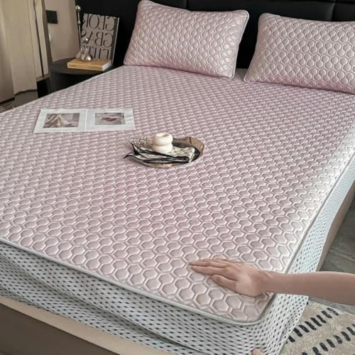 Weiches, Dickes Spannbettlaken-Set aus Latex-Eisseide, Queen-Size-Cool-Down-Bettlaken und Kissenbezug, waschmaschinenfeste Kühlmatte für Bett-9-90 x 200 cm, 2-teiliges Set
