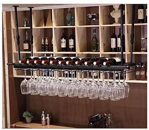 JKJZSALJ Casier À Vin Suspendu, Casier À Vin en Fer Monté Au Plafond, Étagères Flottantes pour Bar, Casiers À Vin Muraux, Hauteur Et Largeur Réglables,Black,180 * 30CM
