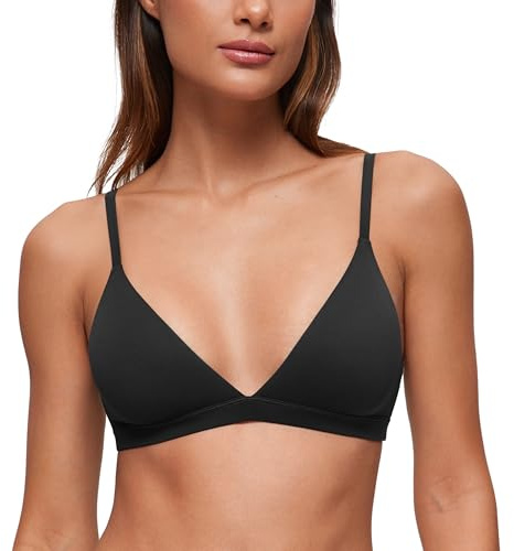 CRZ YOGA Softhold Double Lined Triangle Bralette - Womens Adjustable Straps Wireless Cami Plunge T-Shirt Everyday Bra Comfy Black Small