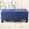 Luxurious Navy Blue Faux Leather Ottoman Bench with Storage Modern Multifunction End of Bed Bench for Living Room Hallway and Shoe Changing 75x45x45cm