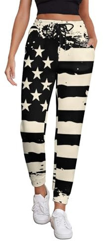 Jogginghose für Damen mit amerikanischer USA-Flagge und Kordelzug, Jogginghose, Yoga-Loungehose mit Taschen