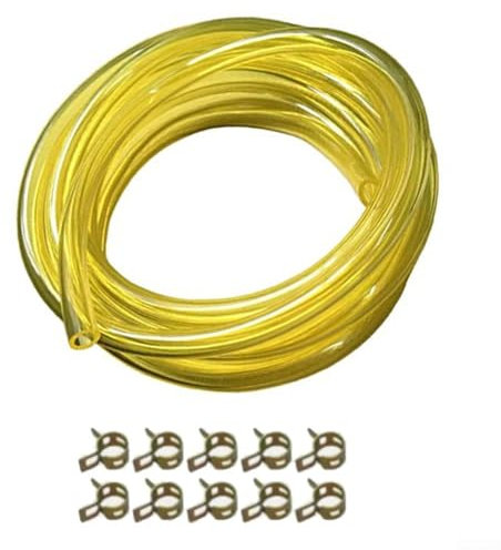 URPIZY Set di tubi del carburante, 3 m, con 10 morsetti, resistente a olio e gas, tubo in gomma traslucido per tosaerba, attrezzi da giardino