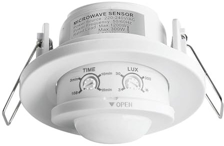 Sensky Motion Sensor Light Switch - Microwave Ceiling Flush Mounted With Adjustable Sensor Head,220v Recessed Motion Detectors,5.8ghz Timer Light Switch,8m/360° Flexible Directional Movement Sensor