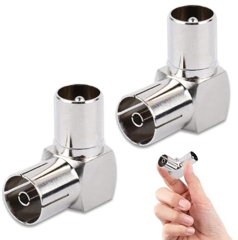 Paicreate 2 PCS TV Aerial Coaxial Adaptor, PAL Male to Female Connector, RF Coax TV Antenna Right Angle Adapter Suitable for TV Antenna, Receiver & Radio(Silver)