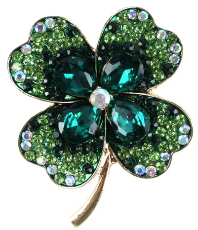 Enwye Grüne Kleeblatt Brosche, Brosche Emaille Anstecker, Strass Grüne Kleeblatt Brosche, Grüne Irische Kleeblatt Brosche