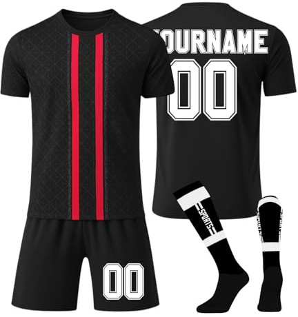 JKJFJKA Personalisiertes Fußball Trikots Set 25/26 Hause/Auswärts Fußballtrikot Strips Fussball Trainingsanzug Sportshirt Junge Football Training Tshirts Shorts und Socken Anzug mit DIY Name Nummer