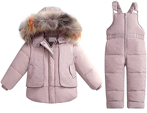 Generisch Chaqueta de invierno con capucha de pelo para mujer, niño pequeño, traje de nieve para bebé, ropa de invierno, mono de piel sintética, chaqueta con capucha, abrigo, traje, botón de presión