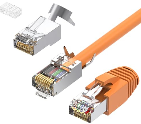 Proster Cat7 Shielded RJ45 Connectors 10PCS - Gold Plated Ethernet Connectors with Strain Relief Boots & Cable Slot 8P8C Network Plug Cable Connectors for Shielded Cat7 Cable