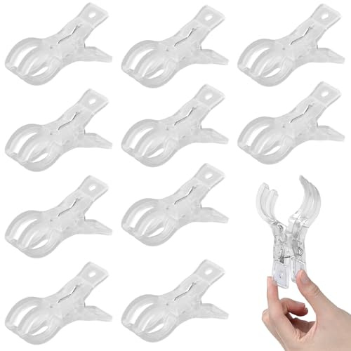 Culinavog 10PCS Große Klammern Transparent, Badetuch Klammern, Winddicht Strandtuch Clips, Starke Towel Clips Handtuchklammern für Tägliche Wäsche Badetuch Teppich Bettwäsche Dicke Kleidung