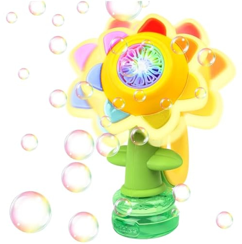 Sunflower Bubble Machine, Automatic Dancing Flower Bubble Maker, Bubble Gun With Dance, Lights & Rechargeable Bath Bubble Toy, with 7 Color Lights, for Party Outdoor Indoor & Gifts
