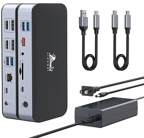 LIONWEI Station d'accueil DisplayLink 2 moniteurs Station d'accueil USB C 15 en 1 pour macOS