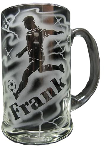 Bierkrug 0,5 l mit Gravur Fußball Fußballer Logo und Name personalisiert Glas Krug Bierglas Bierseidel Glaskrug individuell Geschenk Ballsport