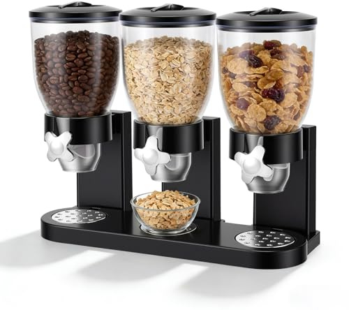 BORDRISE Dispensador De Cereales, Juego De 3 Piezas Capacidad De 2 L Capacidad Total De 6 L Distribuidor Triple De Cereales Para Cornflakes Dulces Frutos Secos Arroz Granos Dulces Y Café En Grano