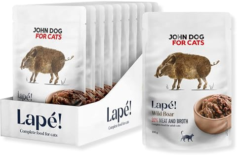 John Dog for Cats LAPÉ Katzennassfutter ohne Zucker und Getreide - Wild 10 x 100g Portionsbeutel - Katzenfutter Nass mit 99% Fleischanteil - Nassfutter mit frischen Zutaten für ausgewachsene Katzen