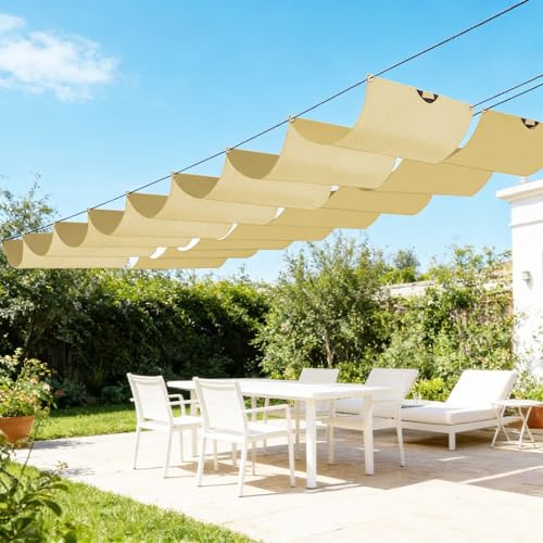 Tenda Parasole Retrattile,Protezione Raggi UV vela ombreggiante a onda retrattile,Giardino Balcone Terrazza tenda da sole pergola regolabile,con funi-Beige||150x300cm