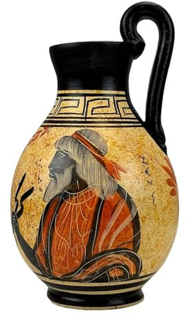 Keramikvase, griechische schwarze Figur, Töpferei, Gemälde, König, Gott Zeus, 16 cm