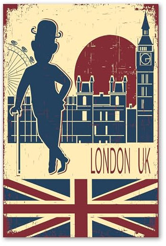 Postereck - 0809 - Vintage Plakat, London UK England Big Ben Flagge - Spruch Schrift Wandposter Fotoposter Bilder Wandbild Wandbilder - Poster - 3:2-91,0 cm x 61,0 cm