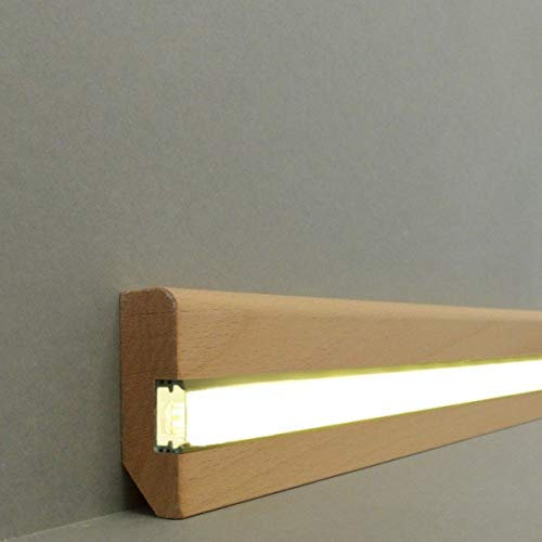 LED | Licht Fuß- u. SockelleistenHeidelberg 60.20.58.2L | LED Sockelleiste | Lichtleiste | Inklusive weißer Abdeckung| Profisockelleisten- Buche