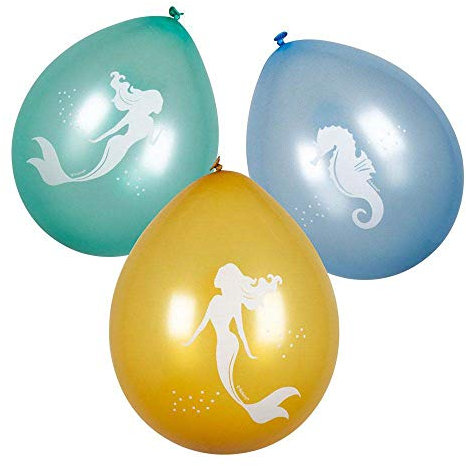 Boland 51001 - Latexballons Meerjungfrau, 6 Stück, Größe ca. 23 cm, Seepferdchen, Arielle, Ocean, Luftballon, Geburtstag, Gartenparty, Mottoparty, Karneval, Hängedekoration, Mädchenparty