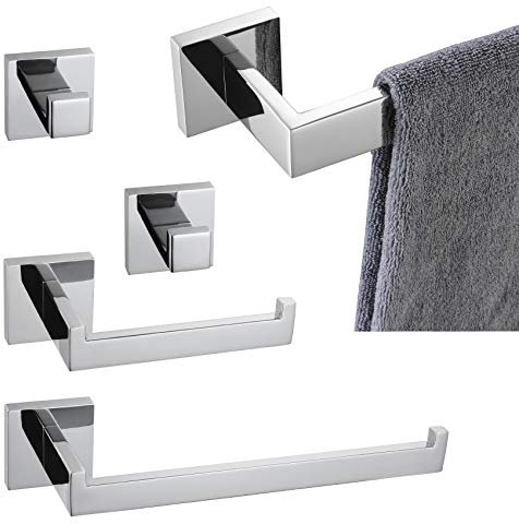 KOKOSIRI Set di 5 pezzi di accessori per il bagno in acciaio INOX lucido porta carta igienica gancio per accappatoio montaggio a parete finitura lucida B05A5-CH