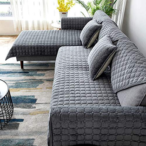 QSCV Ecksofa Sofabezug Für Hunde Haustier rutschfest Sofa-Protektor,Sofa überzug L-Form,Samt Couchbezug-Grau 2 90 * 160cm 1pcs