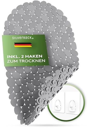 SilverRack DermaSensitivo Tapis de baignoire 100 % sans BPA (gris - aspect galets) – Tapis de bain antidérapant 69 x 36 cm – Tapis de douche antidérapant pour un maintien sûr dans la baignoire