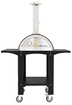 Horno de Pizza p/Exteriores Extra Grande con Estaciones de Preparación | Acero | Termómetro incorporado | Combustible: madera | Temp. hasta 600° C | Piedra y Pala p/pizza + Cubierta p/lluvia GRATIS
