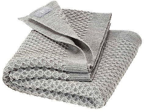 Disana WABEN-STRICKDECKE, 100% Bio-Merinowolle GOTS, IVN Best | kuschelweiche Decke mit Wabenmuster | Newborn Baby Kleinkind Kind Unisex | Made in Germany | Grau