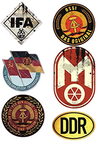 24/7stickers DDR Nr.4 / 6X Aufkleber Breite je 6,5cm VEB IFA DDR Oldtimer MINOL Mitropa Retro Vintage UDSSR Osten für Trabant Barkas Wartburg Simson usw.