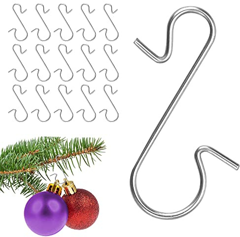 BUENTYA 120 Pcs Christmas Ornament Hooks, Bauble Hooks Xmas Tree Hooks S Shaped Hook Hangers Hooks Metal Hanging Clips Hooks for Wreath,Vine Decoration,Hanging Christmas Tree Decorations (Silver)