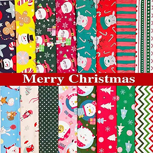 16 Stück Baumwollstoff Weihnachten, Weihnachtsmotiv Patchworkstoff Weihnachten Stoffpakete Patchwork Stoffe Baumwolle, Stoffe zum Nähen, Patchwork Stoffpaket zum Quilten DIY Basteln Handwerken, 25cm