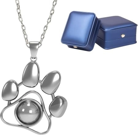 Cofest Personalisierte Foto Projektion Halskette - Individuelles Haustier Pfote Memorial Halskette Anhänger Geschenke für die Erinnerung an Hund oder Katze (Silber)