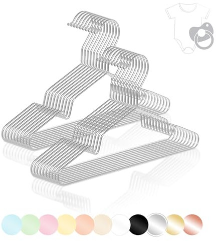 ROW&LINE® – Baby Kleiderbügel (30 cm) – 20 Stück (Silber) – platzsparende Kinderkleiderbügel für Kinder – belastbar mit Schwerer Kleidung – Drahtbügel für Ordnung & einheitliche Optik Kleiderschrank
