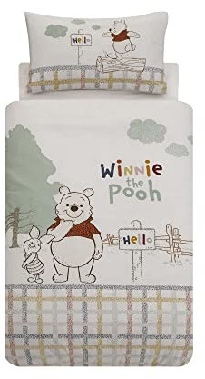 Disney Home Winnie The Pooh Kinderbettwäsche Set 100x135 - Kopfkissenbezug 40x60 - Pooh bär und Ferkel - Wendebettwäsche - Super weiche Renforce 100% Bio Baumwolle, 2-teilig Bettwäsche