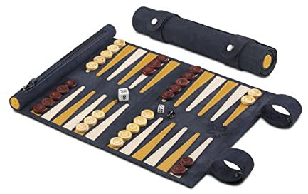 Melia Games Backgammon zum Rollen - Reise-Backgammon aus feinstem Nubuk Echt-Leder mit handgefertigten Holzspielsteinen (Canarias)