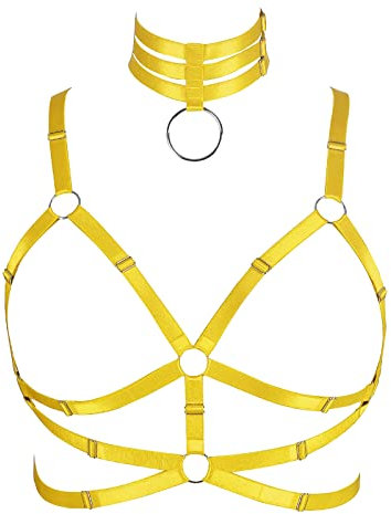 BH Top Body Gothic Geschirr für Frauen Festival Rave Fettleibigkeit Plump Plus Größe Large Halloween Dessous Käfig, Orangegelb, Einheitsgröße