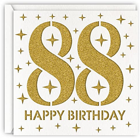 MAGJUCHE Goldfarbene Geburtstagskarte zum 88. Geburtstag, lasergeschnitten, Glitzer, für Frau und Mann, Alter 88, Geschenk für Mutter, Großmutter, Vater