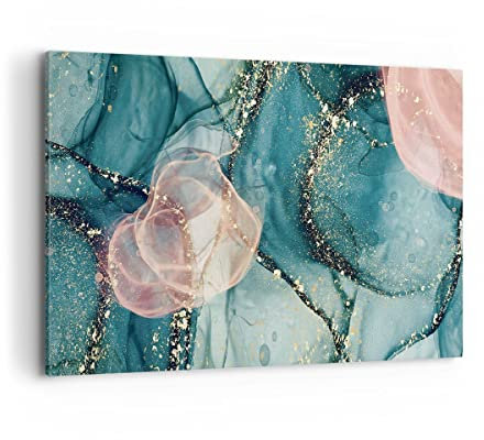 Deco Cadre Décoration Salon Liquide Or Rose Moderne Impression sur Toile 120x80cm Image Tableau Decoration Murale Chambre Cuisine Horizontal Art Wall Grand Tableaux Decoratifs Muraux AA120x80-4817