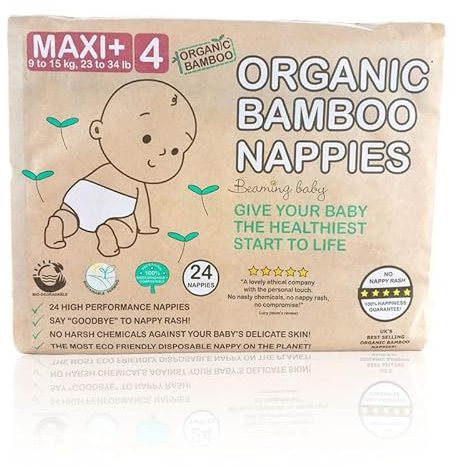Beaming Baby Bio-Bambuswindeln, Größe 4, für 9-15 kg, 24 Windeln pro Packung