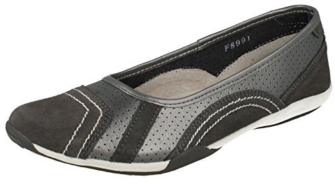 Ladies Down to Earth Flat Ballerina Shoes - Pewter Leather - UK Size 4 - EU Size 37 - US Size 6