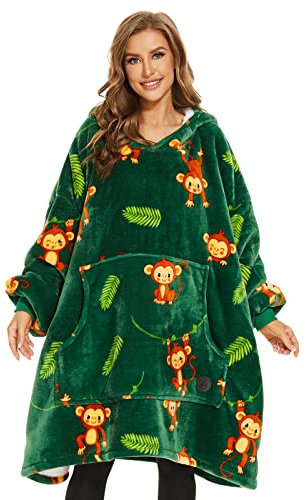 THREE POODLE Decken Hoodie, Oversize Hoodie Decken Pullover Kuschelpullover für Damen Herren Kinder, Warm und Weiches Futter, Übergroßer Hoodie Sherpa-Decke, Verschiedene Muster Verfügbar