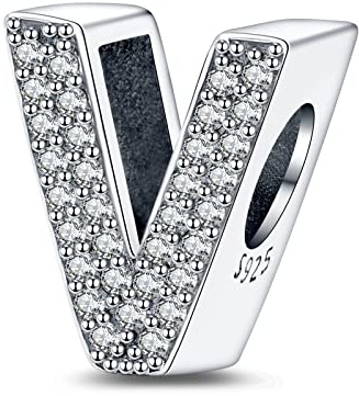 LaMenars Charms Alphabet A-Z Letter Dangle 925 Sterling Silver Buchstaben Initial Anhänger mit Zirkonia passt Europa Charm Armband Halskette, Geschenke für Frauen