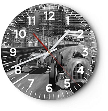Modern Wanduhr Formel 1 Retro 30x30cm Rund Klein Wand Uhr Glas Analog Zimmeruhren Küche Büro Wohnzimmer Glasuhr Wall Clock Dekoration Design Wanddekoration Küchenuhr C4AR30x30-4843