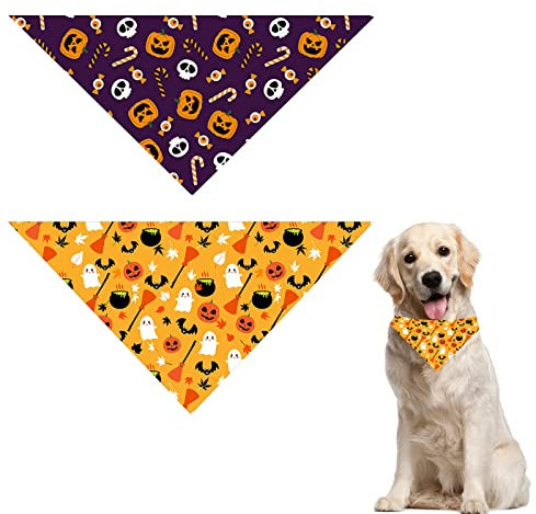 Bandana Für Hunde,Hundehalstuch Halloween,Halloween Hund Bandana,Haustiere Bandana,Bandanas Kürbis,Feiertage Hunde Bandanas,Hunde Kopftücher,Für Halloween Haustier Kostüm Zubehör Dekoration,2Stück