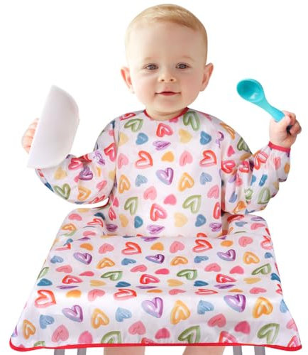Vicloon Baberos Impermeables para Bebé, Baberos para Bebé con Cuerda Antipérdida, Baberos Ajustables, Babero de Manga Larga para Trona Bebés 6 a 36 Meses