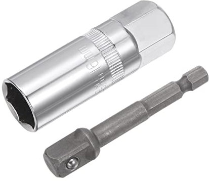 sourcing map 16mm Spark Plug Socket Set, 3/8 Drive 6 Point Deep Thin Wall with Hex Shank Power Drill Adapter