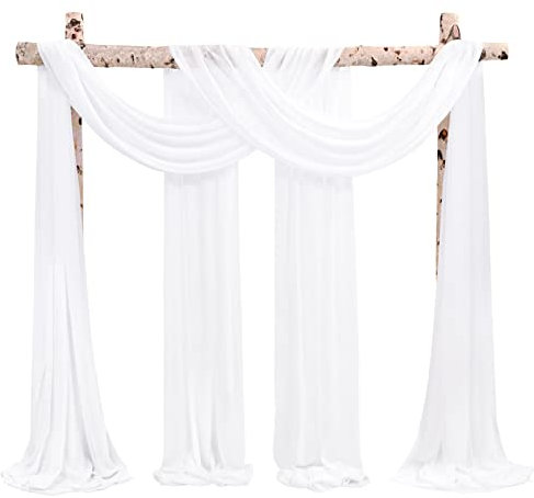 Showgeous 2 Packs Querbehang Cremeweiß 73cmx610cm Tüll Foto Hintergrund Hochzeit Vorhang Deko Weiss Chiffon-Stoff Hochzeitsbogen Gardinen für Laube Hochzeit Torbogen Zeremonie Fotografie Party