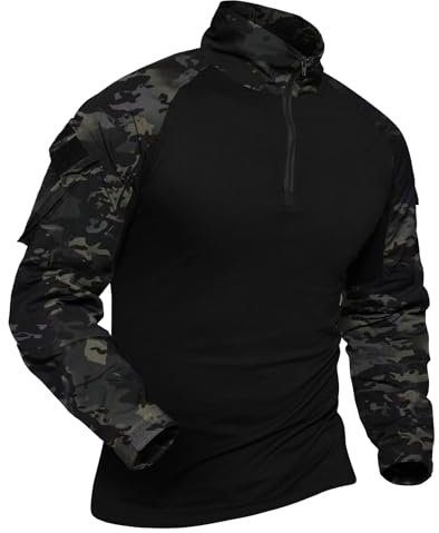 XKTTAC Combat Shirt mit 2-4 Taschen Herren Militär Ausrüstung Security Kleidung Outdoor Polizei Hemd Bundeswehr Pullover Paintball Airsoft Flecktarn Tactical?a-BKCP/4 Taschen?S?